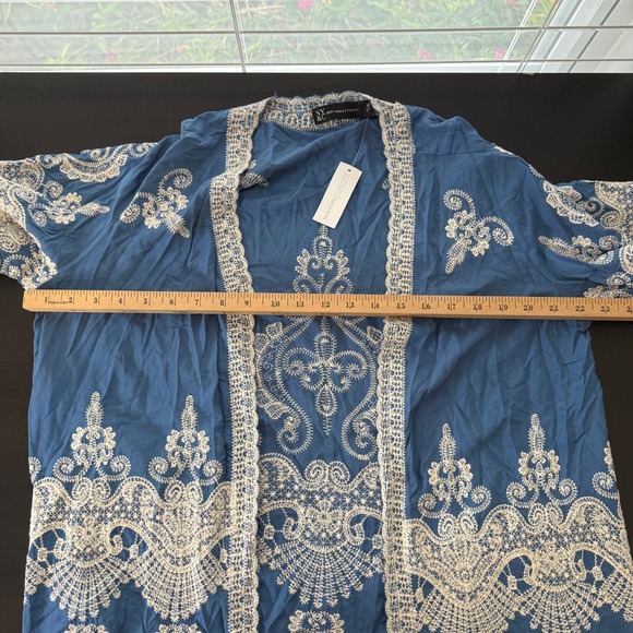 New York & Company Kimono Cardigan Women's XS Blue Rayon Open Front Crochet NWT - Picture 11 of 12